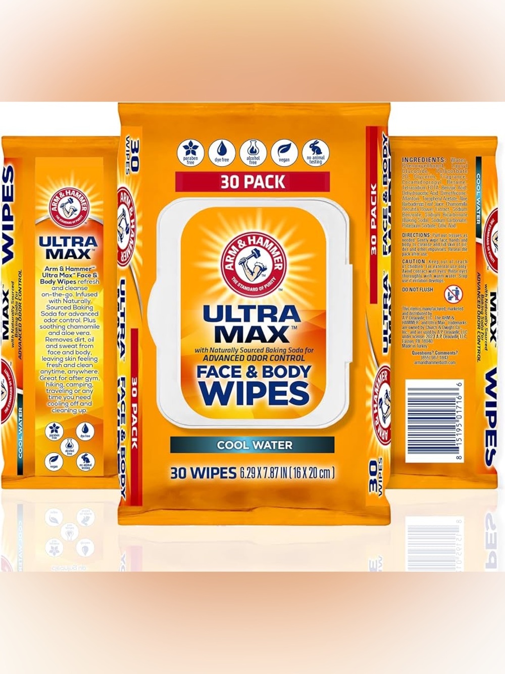 BuyNow✨Arm & Hammer Ultra Max Face & Body Wipes — Cool Water, 30 Pack